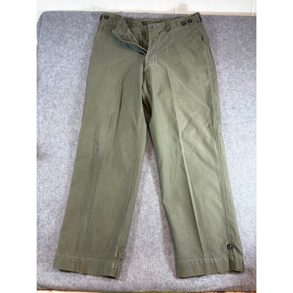 Vintage 50s US Army M1943 Field Trousers Pants Men 34 Green Military Utility HPT - Picture 2 of 11